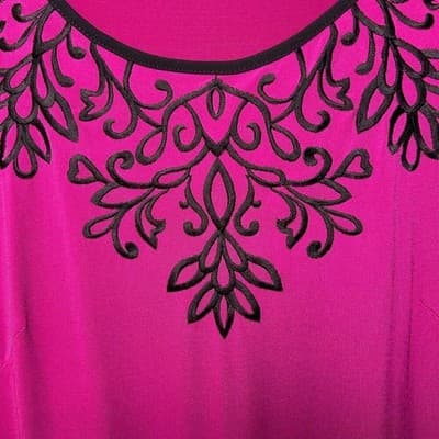 Bob Mackie Wearable Art Fuchsia Cap Sleeve Embroidered Dress Size M Old Money - Thumbnail 3