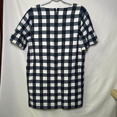 Madewell Navy & White Bell-Sleeve Dress in Leighton Plaid Size 12 - Thumbnail 8