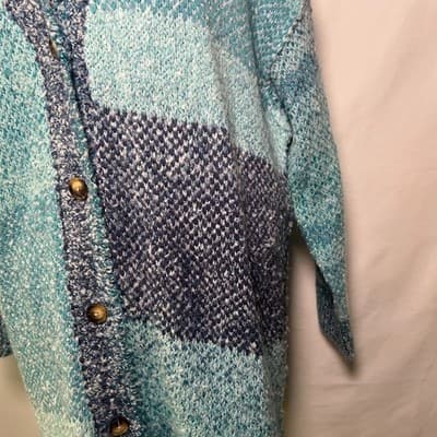 NEW Coldwater Creek Flint Creek Cardigan aqua sea multi-color patchwork knit 2X - Thumbnail 8