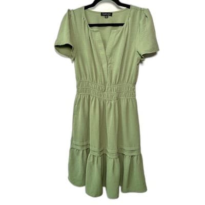 Rachel Zoe Sage Green Modern Boho Tiered Mini Dress Small - Thumbnail 2