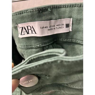 Zara Sage Green High-Waisted Wide Leg Button Fly Pants Size 8 Y2K Revival - Thumbnail 2