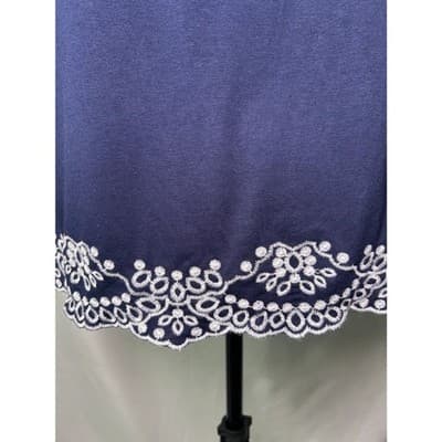 NWT Adrianna Papell navy blue embroidered boho off-shoulder top Small - Thumbnail 4