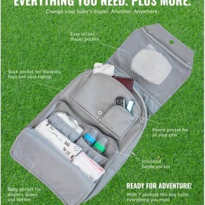 NWT OTG Gray Baby Diaper Changing Station Backpack - Thumbnail 8
