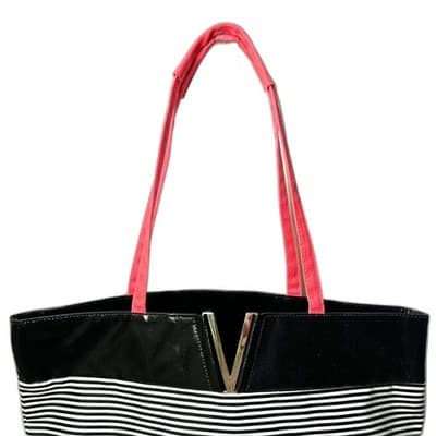 Victoria's Secret Black & White Vinyl-Coated Y2K Tote Bag - Thumbnail 2
