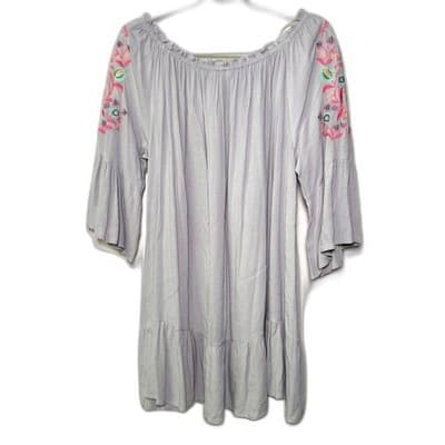 NWT Umgee Light Gray Embroidered Boho Cottagecore Festival Dress Size L - Thumbnail 7