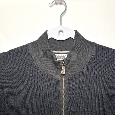 Joseph Abboud Navy Blue Full Zip Cardigan w/ Gray Trim Large - Thumbnail 2