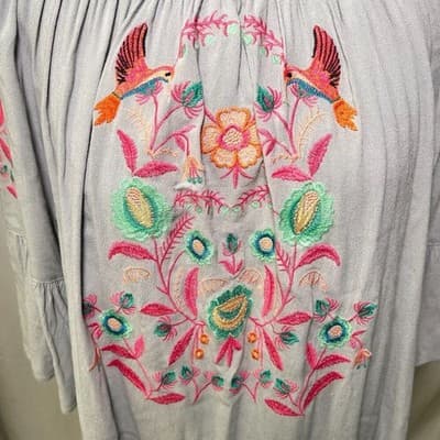 NWT Umgee Light Gray Embroidered Boho Cottagecore Festival Dress Size L - Thumbnail 3