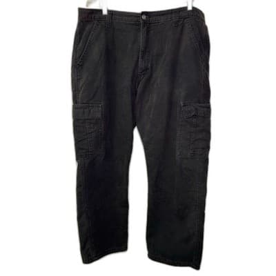 Wrangler Authentics Distressed Black Fleece-Lined Cargo Pants 36x30 - Thumbnail 2