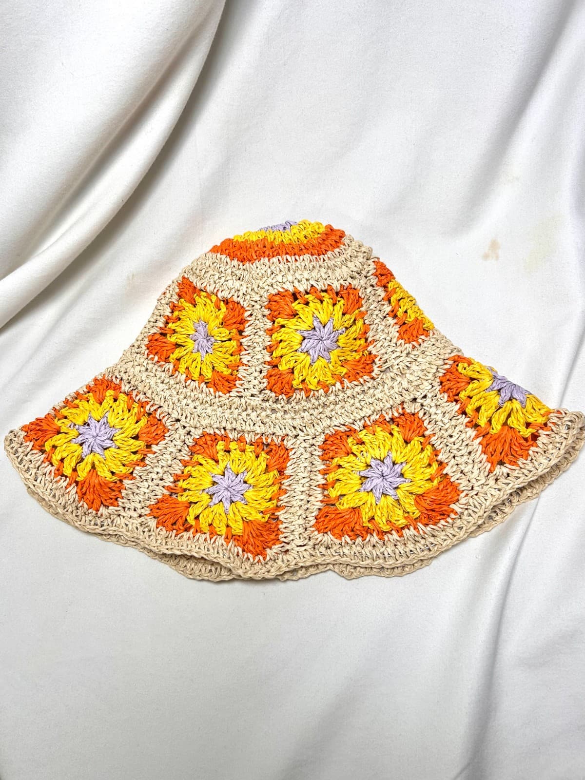 Cottagecore Granny Square Crochet Straw Bucket Hat - Thumbnail 2