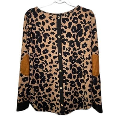 Pink Clover Leopard Print Long Sleeve Tunic Top w/ Elbow Patches Size M Mobwife - Thumbnail 7