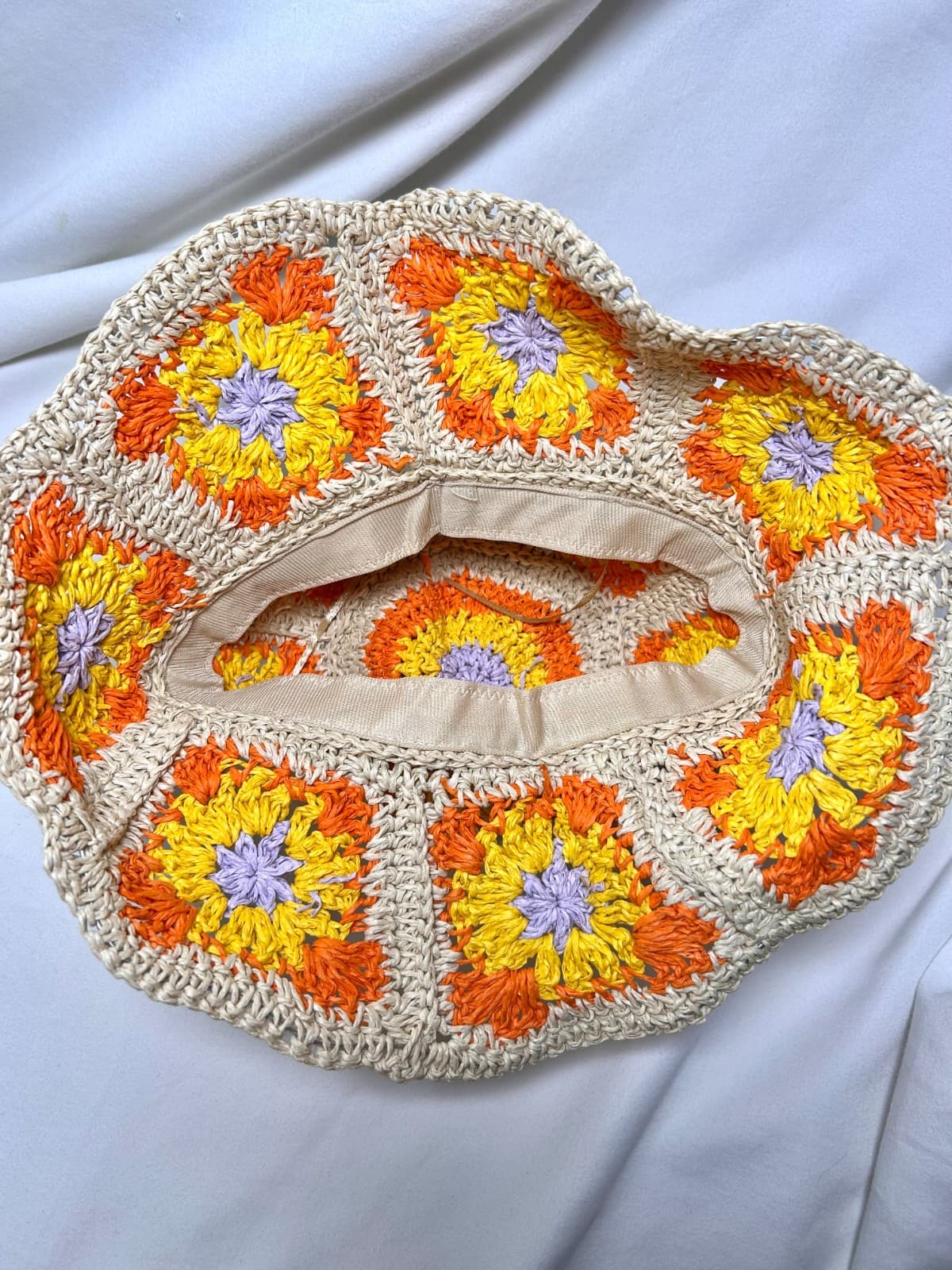 Cottagecore Granny Square Crochet Straw Bucket Hat - Thumbnail 3