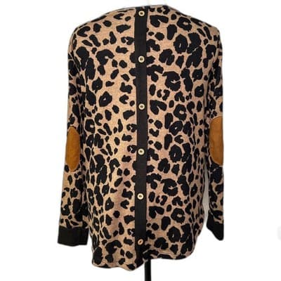 Pink Clover Leopard Print Long Sleeve Tunic Top w/ Elbow Patches Size M Mobwife - Thumbnail 3