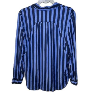 Maeve Anthropologie Breckenridge Blouse blue and navy striped button-down Medium - Thumbnail 2
