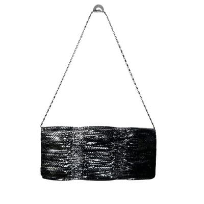 Vtg 90s Jessica McClintock black & silver faux snakeskin clutch shoulder bag - Thumbnail 2