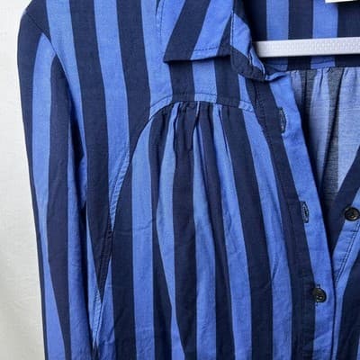 Maeve Anthropologie Breckenridge Blouse blue and navy striped button-down Medium - Thumbnail 5