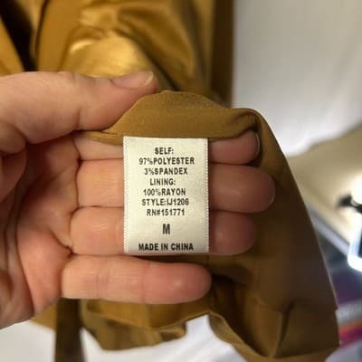 satin-finish single-button oversized gold color blazer medium - Thumbnail 5