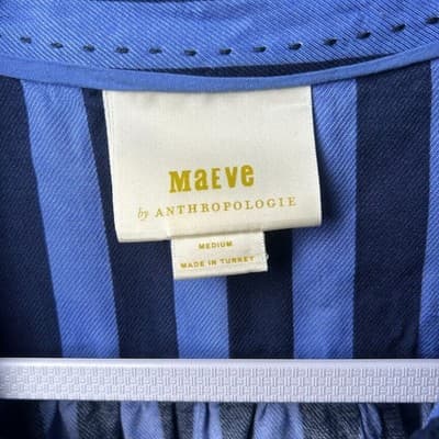 Maeve Anthropologie Breckenridge Blouse blue and navy striped button-down Medium - Thumbnail 3
