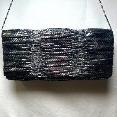 Jessica McClintock Silver Black Faux Snakeskin Clutch Purse - Thumbnail 3