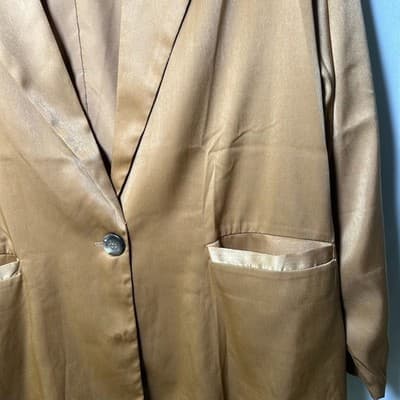 satin-finish single-button oversized gold color blazer medium - Thumbnail 3