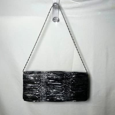Jessica McClintock Silver Black Faux Snakeskin Clutch Purse - Thumbnail 4