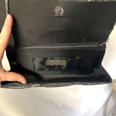 Vtg 90s Jessica McClintock black & silver faux snakeskin clutch shoulder bag - Thumbnail 5