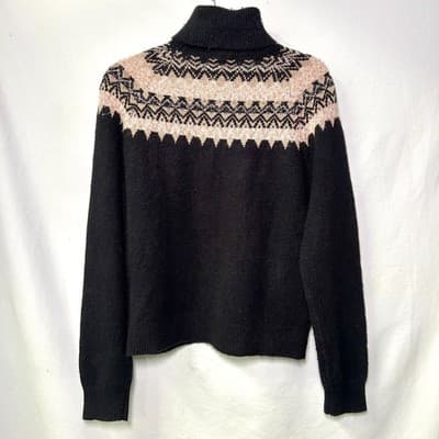 Ann Taylor Fair Isle turtleneck sweater black and metallic gold Medium - Thumbnail 2