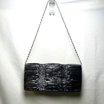 Vtg 90s Jessica McClintock black & silver faux snakeskin clutch shoulder bag - Thumbnail 6