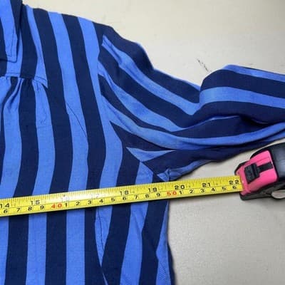 Maeve Anthropologie Breckenridge Blouse blue and navy striped button-down Medium - Thumbnail 6