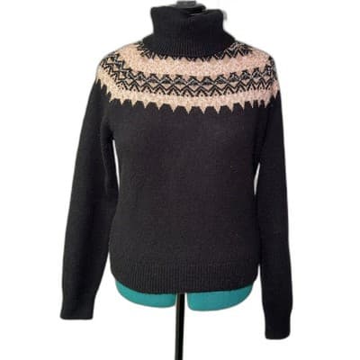Ann Taylor Fair Isle turtleneck sweater black and metallic gold Medium - Thumbnail 5