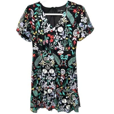 Sam Edelman Floral Embroidered Puff-Sleeve Dress Size 2 - Thumbnail 2