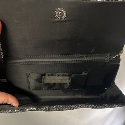 Jessica McClintock Silver Black Faux Snakeskin Clutch Purse - Thumbnail 6