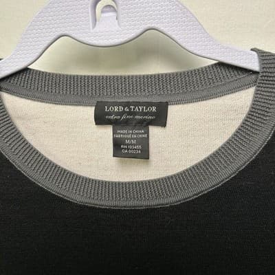 Lord & Taylor 100% Wool Black White Colorblock Sweater Medium - Thumbnail 3