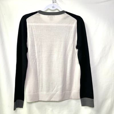 Lord & Taylor 100% Wool Black White Colorblock Sweater Medium - Thumbnail 7