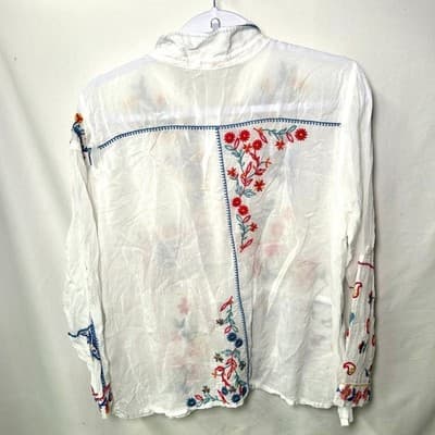 Johnny Was Zodea Almeria White Embroidered Button Front Top PL - Thumbnail 5
