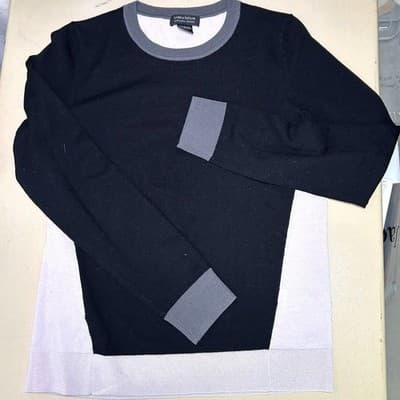 Lord & Taylor 100% Wool Black White Colorblock Sweater Medium - Thumbnail 5