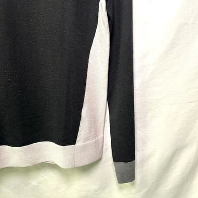 Lord & Taylor 100% Wool Black White Colorblock Sweater Medium - Thumbnail 6