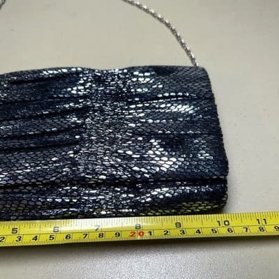 Jessica McClintock Silver Black Faux Snakeskin Clutch Purse - Thumbnail 7