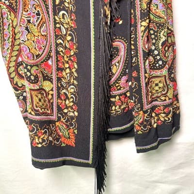 Zara Black Paisley Half-Wrap Festival Dress w/ Fringe Small - Thumbnail 6