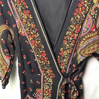 Zara Black Paisley Half-Wrap Festival Dress w/ Fringe Small - Thumbnail 5