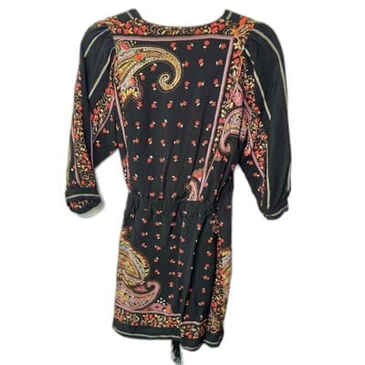 Zara Black Paisley Half-Wrap Festival Dress w/ Fringe Small - Thumbnail 3