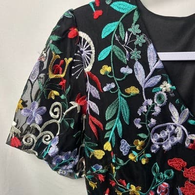 Sam Edelman Floral Embroidered Puff-Sleeve Dress Size 2 - Thumbnail 4