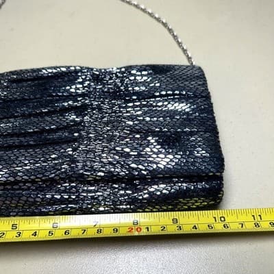 Vtg 90s Jessica McClintock black & silver faux snakeskin clutch shoulder bag - Thumbnail 8