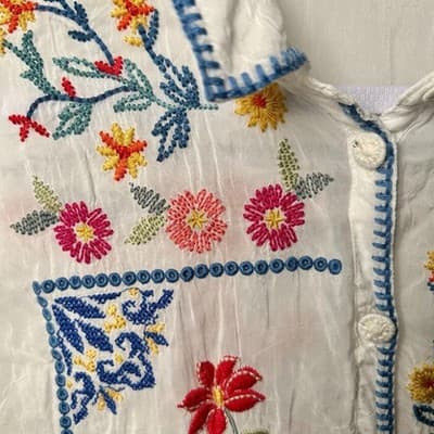Johnny Was Zodea Almeria White Embroidered Button Front Top PL - Thumbnail 10