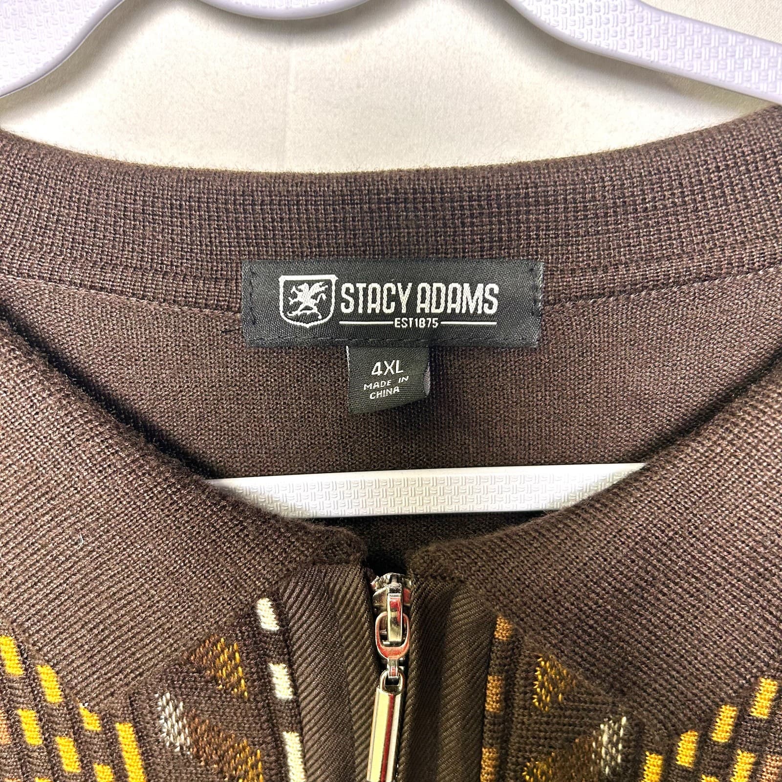 Vintage Stacy Adams brown collared 1/4 zip pullover sweater 4XL - Thumbnail 2