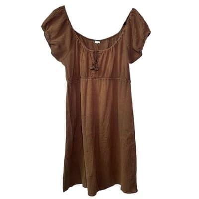 J.Crew 100% Cotton Chocolate Brown Baby Doll Empire Waist Boho Peasant Dress XL - Thumbnail 2