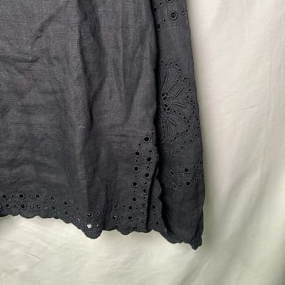 J.Crew black long-sleeve 100% linen top with eyelet neckline boho XS - Thumbnail 3
