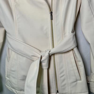 Kenneth Cole Reaction off-white belted moto jacket asymmetrical zip XS - Thumbnail 7