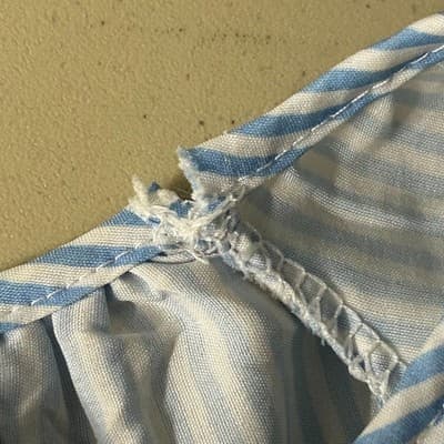 Blue and White Striped Floral Blouse XL Boho Flowy - Thumbnail 6