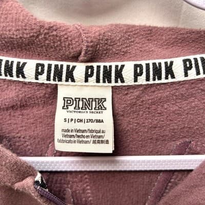 Victoria's Secret PINK small cropped full-zip mauve hoodie cactus patch sequins - Thumbnail 3
