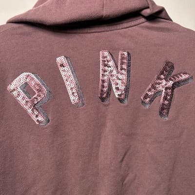 Victoria's Secret PINK small cropped full-zip mauve hoodie cactus patch sequins - Thumbnail 4
